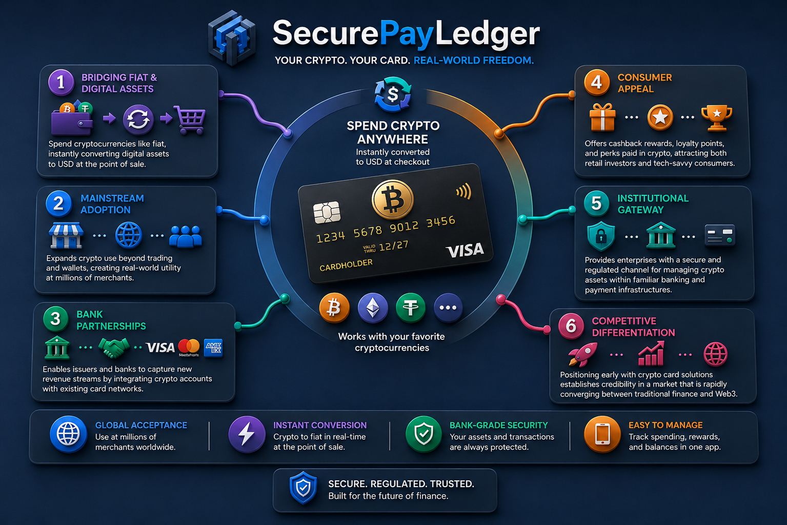 Secure Pay Ledger crypto-linked Visa card — spend BTC, ETH, and USDT anywhere with instant conversion